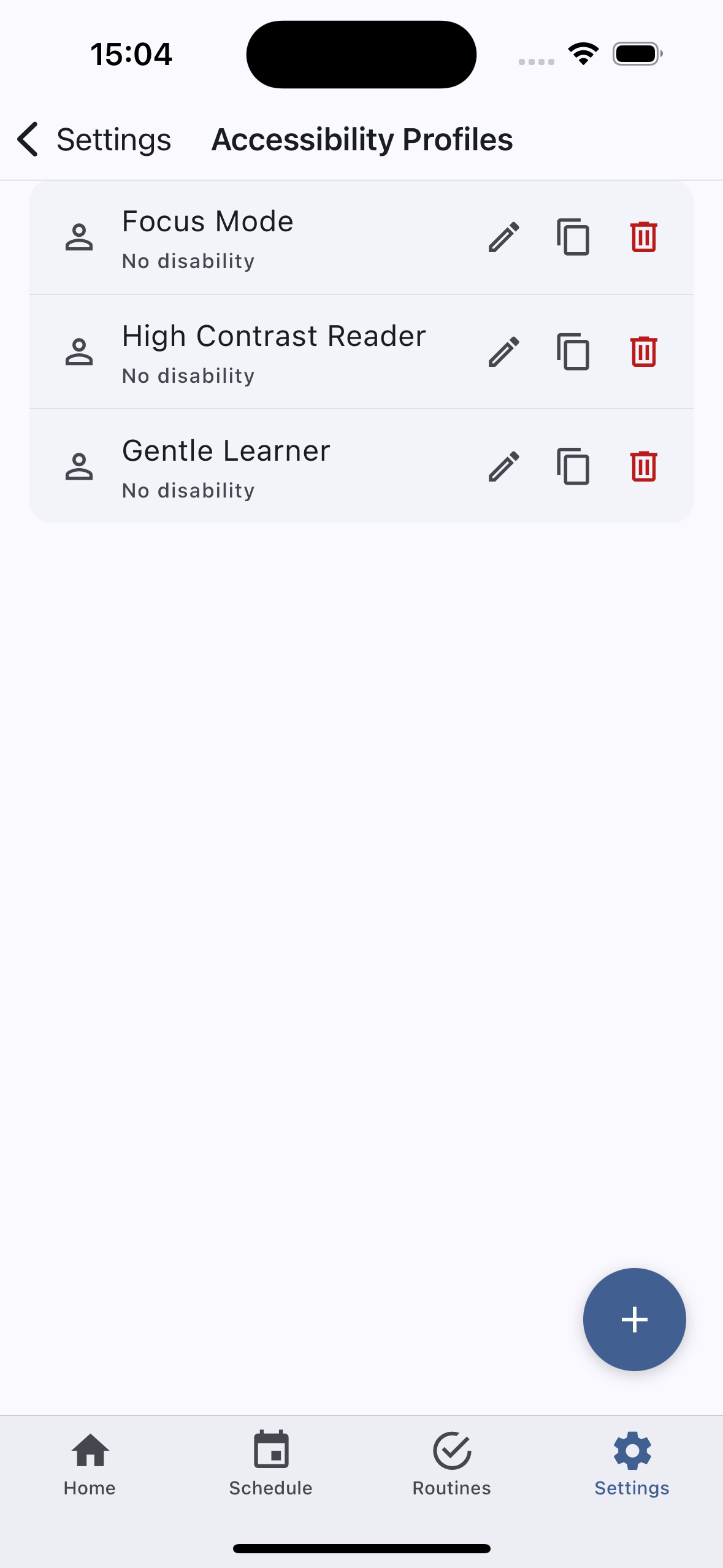 Accessibility profile templates