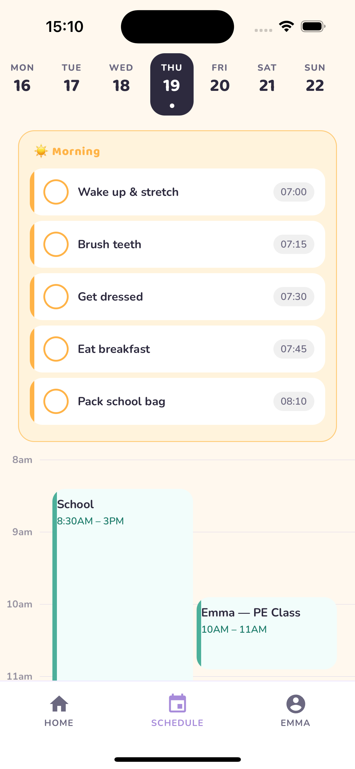 Kid schedule