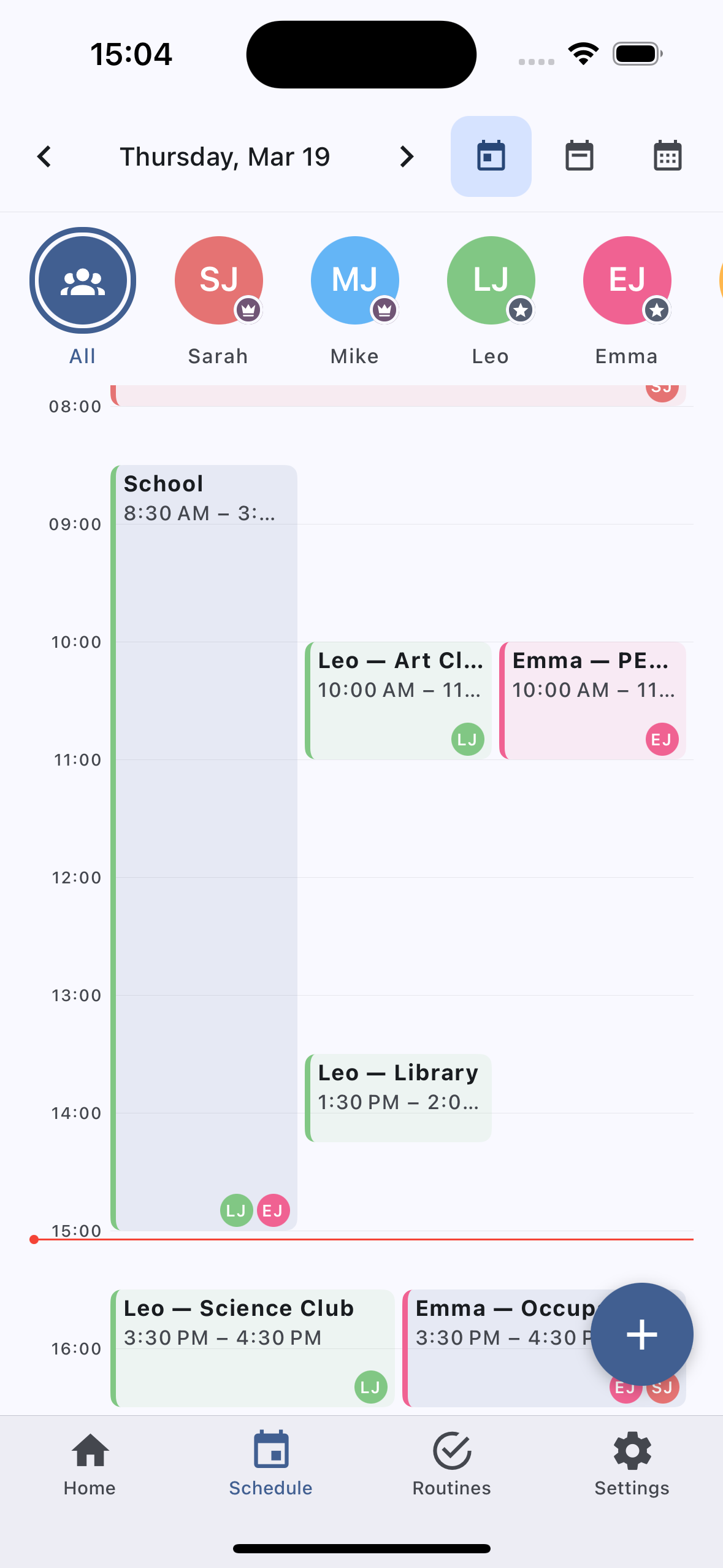 Family calendar day view